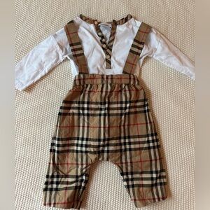 Burberry White and Plaid Baby Bodysuit